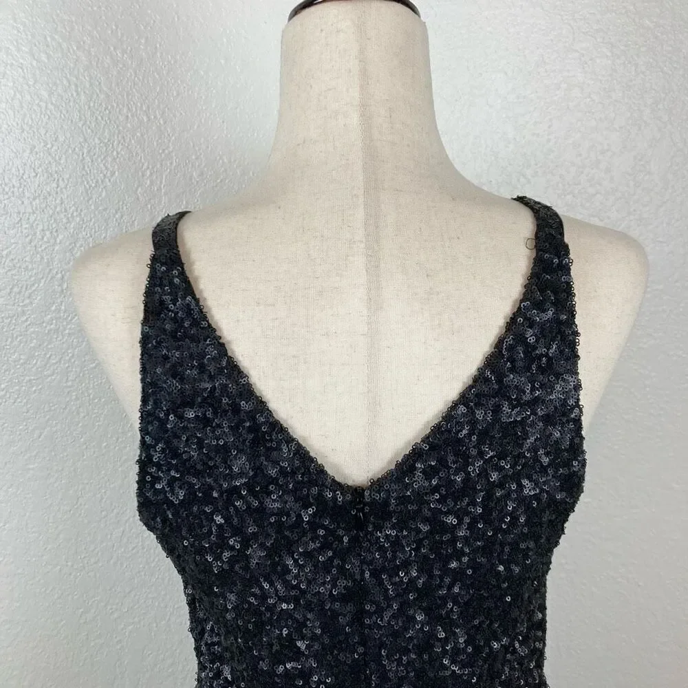 Dress The Population black sequin sheath maxi  long dress womens size L Mob Wife